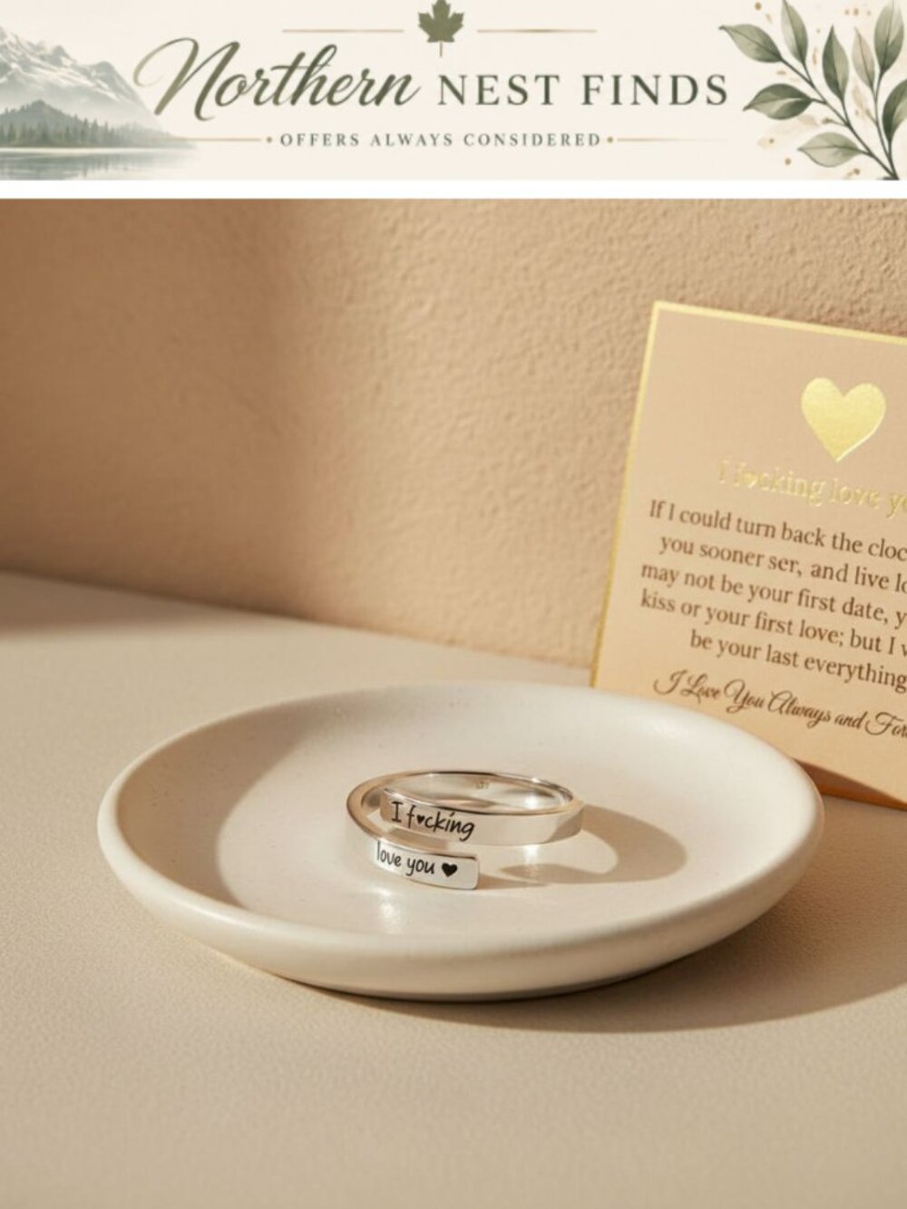 Adjustable Stainless Steel Promise Ring for Her, Love Gift